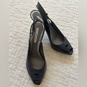 NWOT Via Spiga Black Leather Sling Back High Heels Size 9M